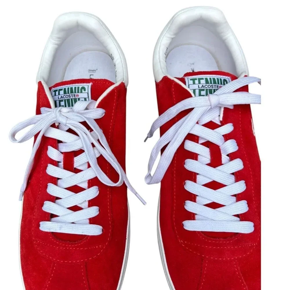 Lacoste Men’s 12 Baseshot Vintage Inspired 90’s Red Suede Lace Up Sneakers